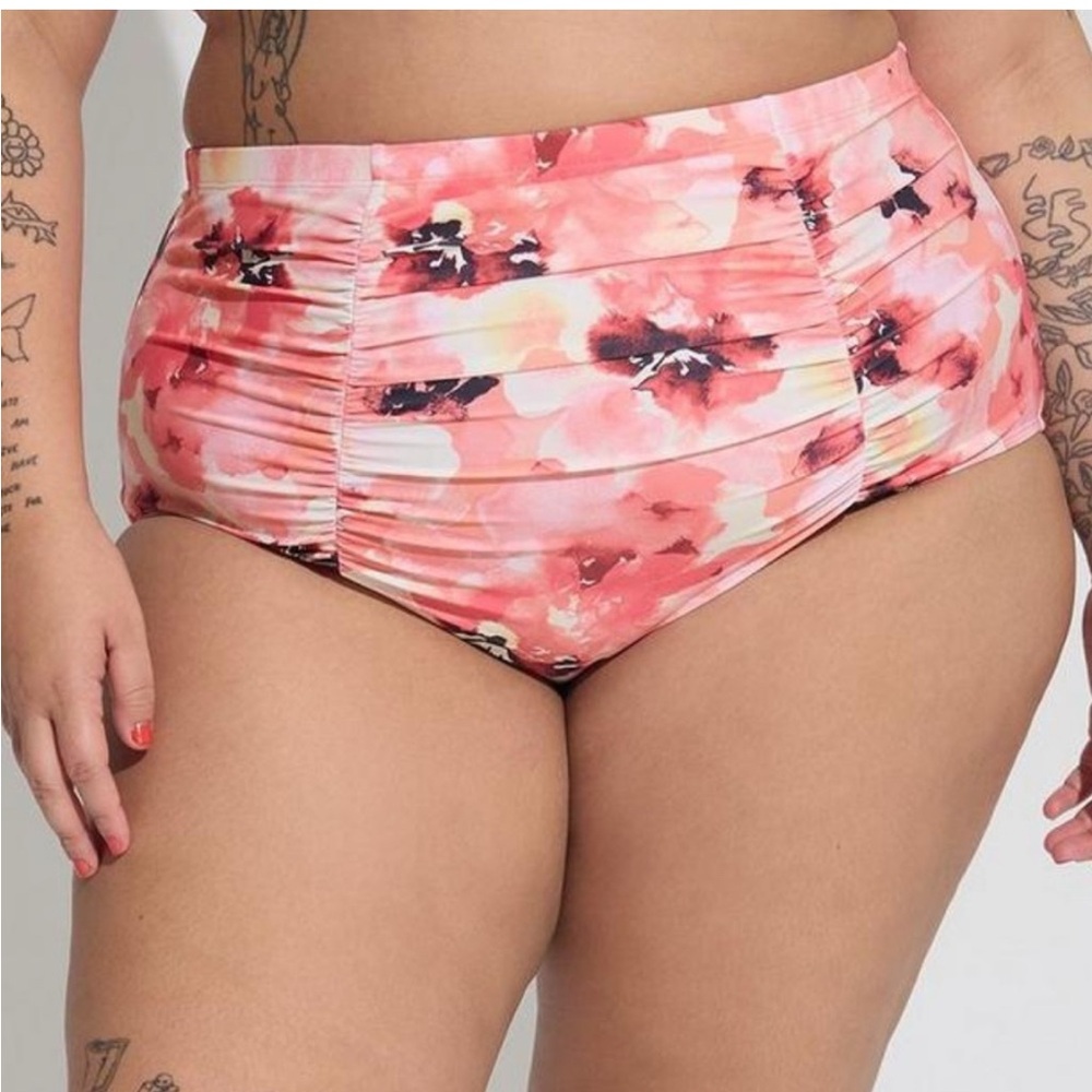 Torrid Floral High-Waisted Swim Bottoms - Pink and Black